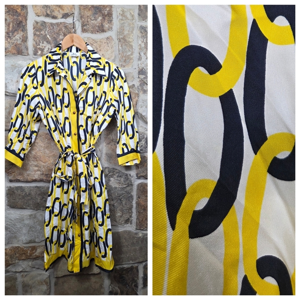 Milly Silk Chain Print Belted Dress